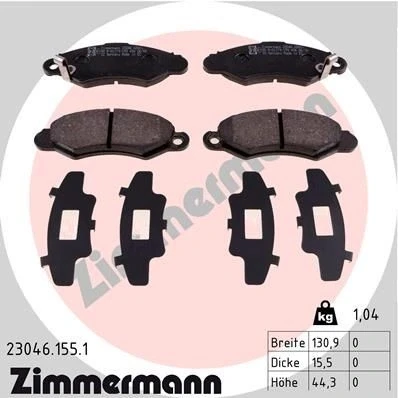 Bilde av ZIMMERMANN 23046.155.1 Bremseklosser med akustisk slitasjevarsel Bildet viser leveranseinnholdet SUBARU: JUSTY 2