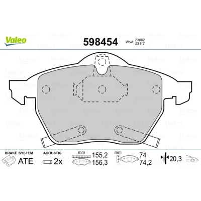 Bilde av VALEO 598454 Bremseklosser framaksel inkl. slitasjevarselkontakt uten antiskrike blikk OPEL: Combo C Varebil / Stasjonsvogn, Zafira B, Astra H Caravan