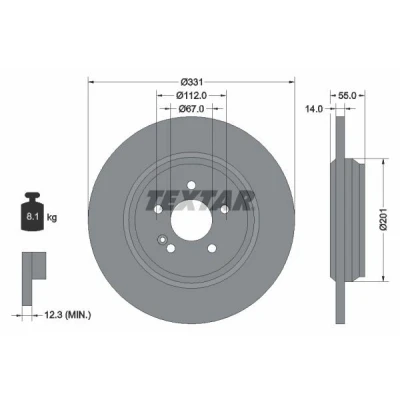 Bilde av TEXTAR PRO 92103303 Bremseskiver 331 14 05/06 112 fullt ut belagt uten hjulfestebolt, hjulnav MERCEDES BENZ: ML Klasse