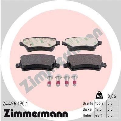 Bilde av ZIMMERMANN 24496.170.1 Bremseklosser Bildet viser leveranseinnholdet VOLVO: XC70 II Stasjonsvogn, XC60 I, V60 FORD: S Max Mk1, Galaxy Mk2 MPV