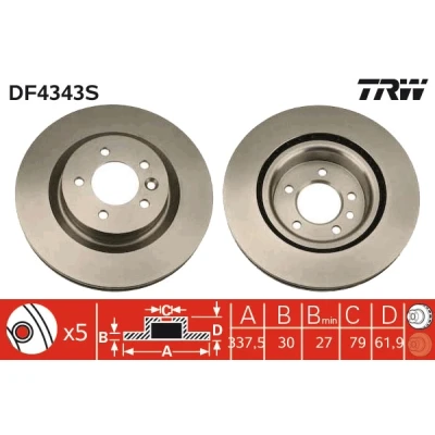 Bilde av TRW DF4343S Bremseskiver 337 30 5 120 ventilert spraylakkert LAND ROVER: Range Rover Sport, Discovery 3