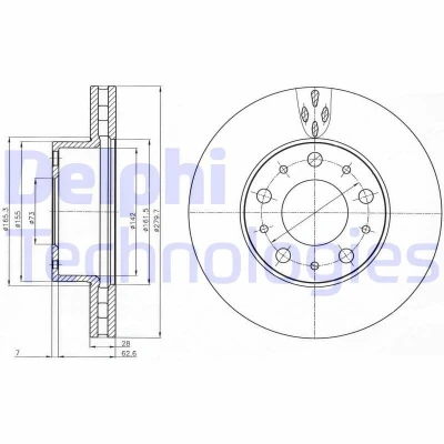 Bilde av DELPHI BG4059 Bremseskiver 280 28 5 ventilert oljet ubehandlet uten hjullager, ABS sensorring FIAT: Ducato III Flatvogn lastebil / Chassis