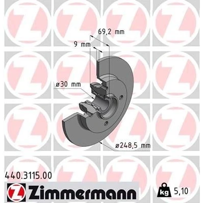 Bilde av ZIMMERMANN 440.3115.00 Bremseskiver 248 9 4/4 4 108 fullt ut med hjullager, ABS senorring PEUGEOT: 2008 Stasjonsvogn, 207 Hatchback, 307 SW