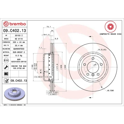 Bilde av BREMBO 09.C402.13 Bremseskiver 330 24 5 innvendig ventilert, todelt bremseskive belagt høy karbon med skruer BMW: Z4 Roadster