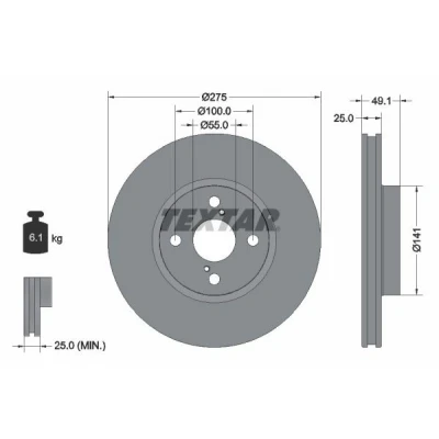 Bilde av TEXTAR PRO 92126003 Bremseskiver 275 25 04/06 100 utvendig ventilert belagt uten hjulfestebolt, hjulnav TOYOTA: Corolla IX Hatchback