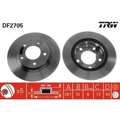 Bilde av TRW DF2705 Bremseskiver 261 10 5 114 fullt ut spraylakkert MAZDA: 626 IV Hatchback
