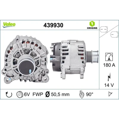 Bilde av VALEO 439930 Dynamo 14V 180A VOLKSWAGEN: CADDY 4 Kombi, Touran II, Sharan SKODA: Octavia 3 Combi, Superb III Stasjonsvogn, Yeti