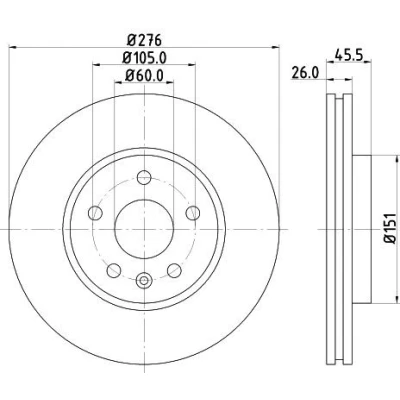 Bilde av HELLA PRO 8DD 355 116 351 Bremseskiver 276 26 05/06 105 innvendig ventilert belagt uten hjulfestebolt, hjulnav OPEL: Astra J Sports Tourer