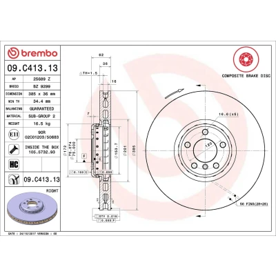 Bilde av BREMBO TWO PIECE DISCS LINE 09.C413.13 Bremseskiver 385 36 5 todelt bremseskive, innvendig ventilert belagt høy karbon med skruer BMW: X5, X6