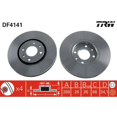 Bilde av TRW DF4141 Bremseskiver 288 28 4 108 ventilert spraylakkert CITROËN: C5 II Hatchback, Stasjonsvogn, I Stasjonsvogn