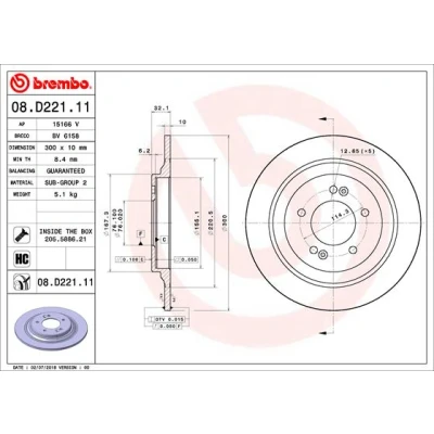 Bilde av BREMBO 08.D221.11 Bremseskiver 300 10 5 fullt ut belagt høy karbon med skruer KIA: Optima / K5 Sportswagon, Niro, Sedan, HYUNDAI: Kona SUV