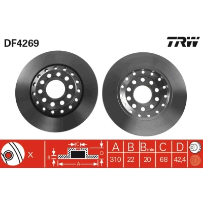 Bilde av TRW DF4269 Bremseskiver 310 22 5 112 ventilert spraylakkert høy karbon AUDI: A8 D3