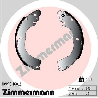 Bilde av ZIMMERMANN 10990.160.2 Bremsesko 203 32 Bildet viser leveranseinnholdet MITSUBISHI: Mirage / Space Star Hatchback