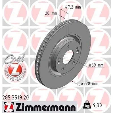 Bilde av ZIMMERMANN COAT Z 285.3519.20 Bremseskiver 320 28 7/5 5 114 innvendig ventilert belagt KIA: SOUL 2, cee‘d II Hatchback, Sportswagon