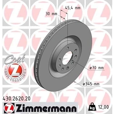 Bilde av ZIMMERMANN COAT Z 430.2620.20 Bremseskiver 345 30 8/5 5 110 innvendig ventilert belagt høy karbon SAAB: 9 3 Sedan, Stasjonsvogn, Cabrio