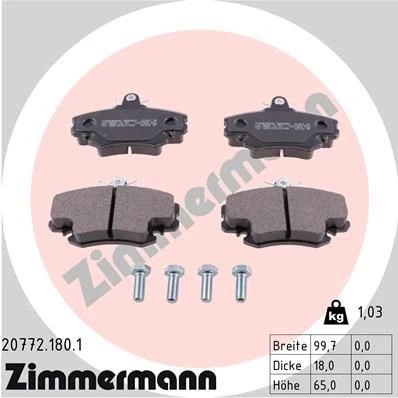 Bilde av ZIMMERMANN 20772.180.1 Bremseklosser klargjort for slitasjeindikator med skruer Bildet viser leveranseinnholdet RENAULT: CLIO 2, Super 5 Hatchback, 20