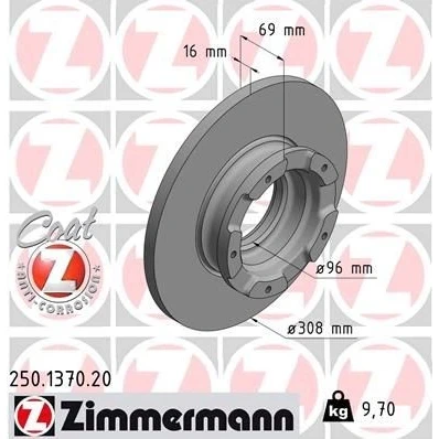 Bilde av ZIMMERMANN COAT Z 250.1370.20 Bremseskiver 308 16 5/5 5 160 fullt ut belagt med ABS senorring FORD: Transit Custom V362 Van, V363 Van