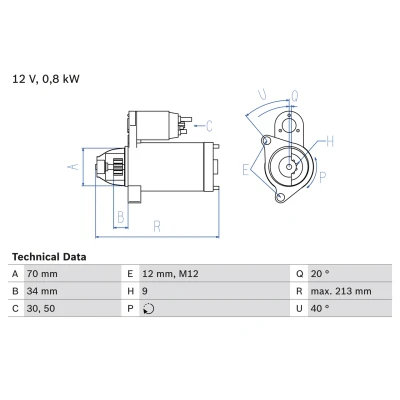 Bilde av BOSCH 0 986 027 060 Starter 12V 1,7kW 9 links 70mm HONDA: CIVIC 8 Hatchback