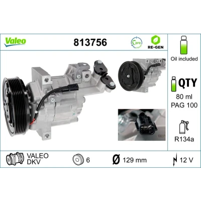 Bilde av VALEO 813756 Kompressor DKV 12 PAG 100 R 134a med kompressorlje