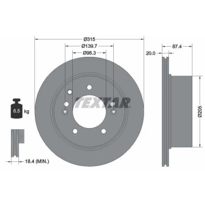 Bilde av TEXTAR 92147400 Bremseskiver 315 20 05/08 139,7 innvendig ventilert uten hjulfestebolt, hjulnav KIA: SORENTO 1