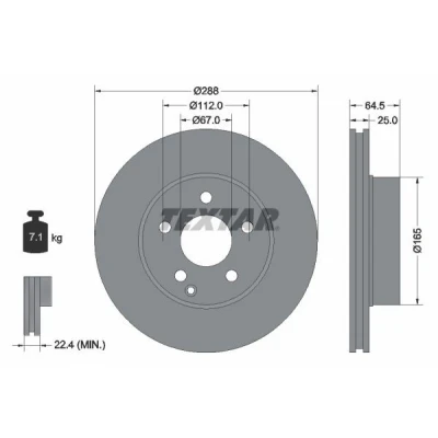 Bilde av TEXTAR PRO 92159603 Bremseskiver 288 25 05/06 112 innvendig ventilert belagt uten hjulfestebolt, hjulnav MERCEDES BENZ: C Klasse T modell