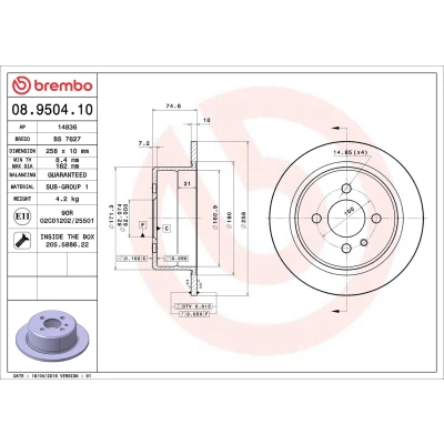 Bilde av BREMBO 08.9504.10 Bremseskiver 258 10 4 fullt ut med skruer BMW: 3 Sedan, Touring