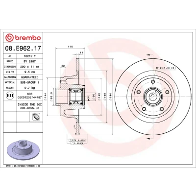 Bilde av BREMBO Bremseskive RENAULT: Megane 4 290mm 11mm 5 fullt ut 08.E962.17 432020912R Bremseskiver, Skivebremser