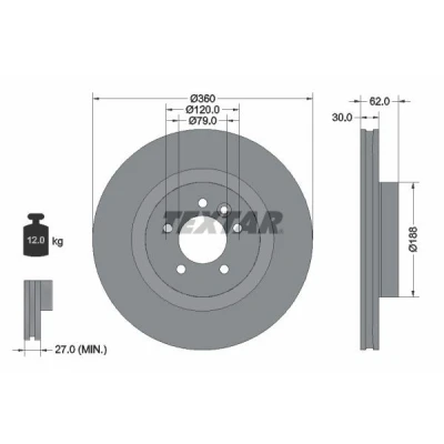 Bilde av TEXTAR 92162005 Bremseskiver 360 30 05/06 120 innvendig ventilert belagt høy karbon uten hjulfestebolt, hjulnav LAND ROVER: Range Rover Sport