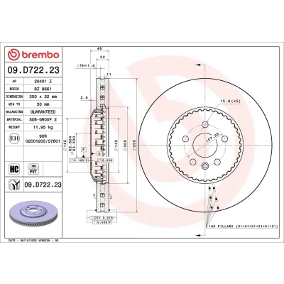 Bilde av BREMBO bremseskive 350mm 32mm 5 innvendig ventilert, todelt belagt høy karbon 09.D722.23 LR141755,LR161916 Bremseskiver, Skivebremser