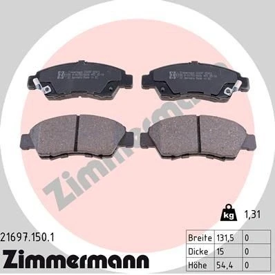 Bilde av ZIMMERMANN 21697.150.1 Bremseklosser med akustisk slitasjevarsel Bildet viser leveranseinnholdet HONDA: Jazz 2, CIVIC 6 Coupe, Stufenheck