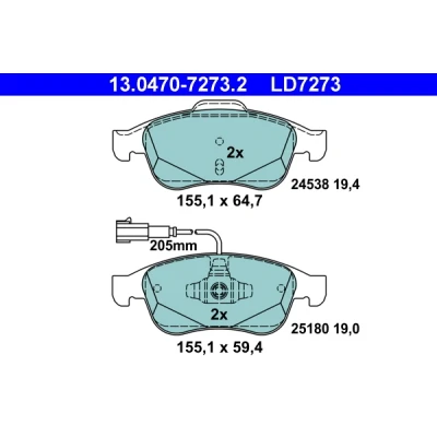 Bilde av ATE Ceramic 13.0470 7273.2 Bremseklosser inkl. slitasjevarselkontakt ALFA ROMEO: Giulietta Hatchback