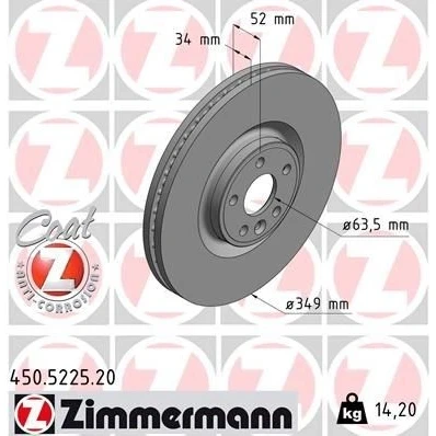 Bilde av ZIMMERMANN 450.5225.20 Bremseskiver 349 34 6/5 5 108 innvendig ventilert belagt høy karbon LAND ROVER: Range Rover Evoque