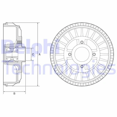 Bilde av DELPHI BFR622 Bremsetrommel uten ABS sensorring, med hjullager, lager 262