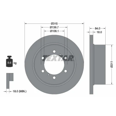Bilde av TEXTAR 92093100 Bremseskiver 315 18 06/08 139,7 fullt ut uten hjullager, hjulfestebolt, hjulnav MITSUBISHI: PAJERO 2, 2 Canvas Top