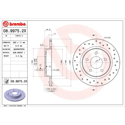 Bilde av BREMBO XTRA LINE 08.9975.2X Bremseskiver 280 11 5 fullt ut, hullet belagt MAZDA: 5, 3 Hatchback, Sedan