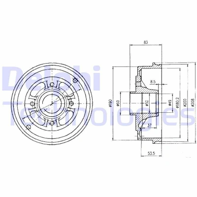 Bilde av DELPHI BF426 Bremsetrommel uten ABS sensorring, hjullager 208 RENAULT: CLIO 2