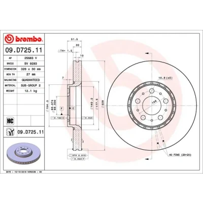 Bilde av BREMBO 09.D725.11 Bremseskiver 328 30 5 innvendig ventilert belagt høy karbon VOLVO: XC90 I