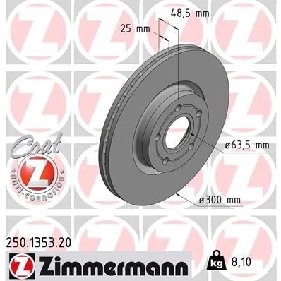 Bilde av ZIMMERMANN COAT Z 250.1353.20 Bremseskiver 300 25 5/5 5 108 innvendig ventilert belagt FORD: C Max 2, FOCUS 3, Transit Connect V408 Van