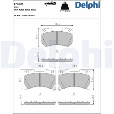 Bilde av DELPHI LP3724 Bremseklosser med akustisk slitasjevarsel uten antiskrike blikk tilbehør TOYOTA: Yaris IV