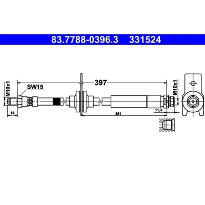 Bilde av ATE 83.7788 0396.3 Bremseslange 397 M10x1 FORD: FOCUS 3