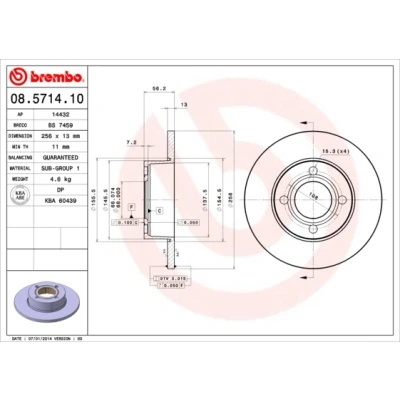 Bilde av BREMBO 08.5714.10 Bremseskiver 256 13 4 fullt ut AUDI: 80 B4 Sedan, Avant