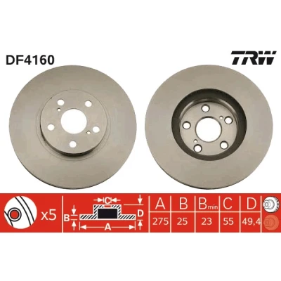 Bilde av TRW DF4160 Bremseskiver 275 25 5 100 ventilert spraylakkert TOYOTA: Celica VII Coupé