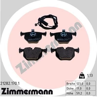 Bilde av ZIMMERMANN 21282.170.1 Bremseklosser inkl. slitasjevarselkontakt Bildet viser leveranseinnholdet BMW: X5, 3 Cabrio