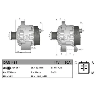 Bilde av DENSO DAN1484 Dynamo 14V 150A TOYOTA: Land Cruiser Prado 150