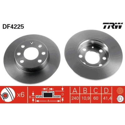 Bilde av TRW DF4225 Bremseskiver 240 10,9 6 100 fullt ut spraylakkert OPEL: Corsa C Hatchback