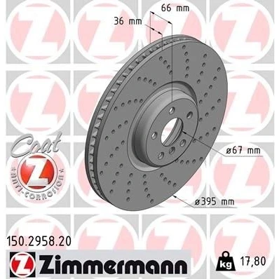 Bilde av ZIMMERMANN 150.2958.20 Bremseskiver 395 36 6/5 5 112 innvendig ventilert, nedsenket belagt høy karbon BMW: Touring, 7, Sedan
