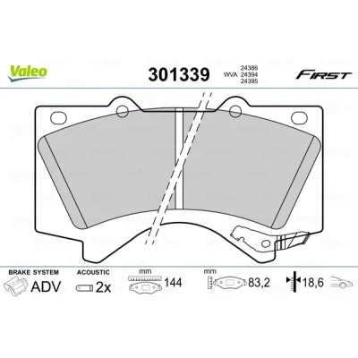 Bilde av VALEO 301339 Bremseklosser framaksel inkl. slitasjevarselkontakt uten antiskrike blikk TOYOTA: Land Cruiser Prado 120, 150