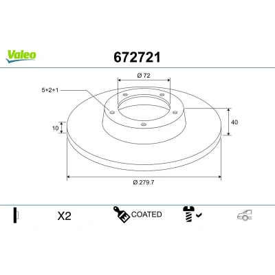 Bilde av VALEO Bremseskive MAZDA: 6 Stasjonsvogn, Hatchback, Stasjonsvogn bakaksel 280mm 10mm 5 hull fullt ut belagt 672721 G25Y26251,G25Y26251A,GF3Y26251