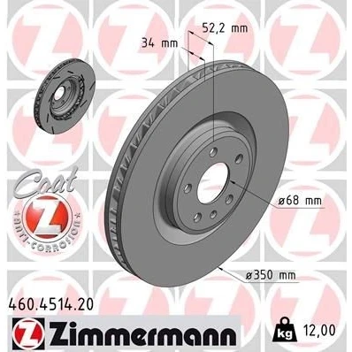 Bilde av ZIMMERMANN 460.4514.20 Bremseskiver 350 34 6/5 5 112 innvendig ventilert, med sliss belagt høy karbon PORSCHE: Macan