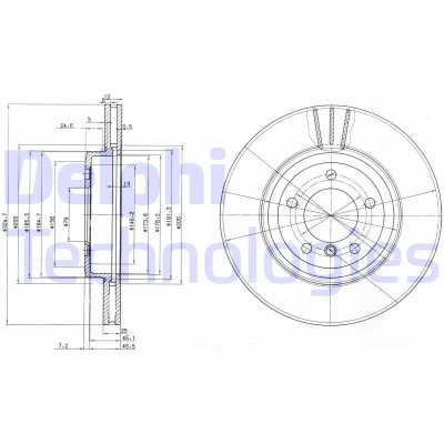 Bilde av DELPHI BG3830 Bremseskiver 325 25 5 ventilert oljet ubehandlet uten hjullager, ABS sensorring BMW: 3 Coupé, Touring, Sedan